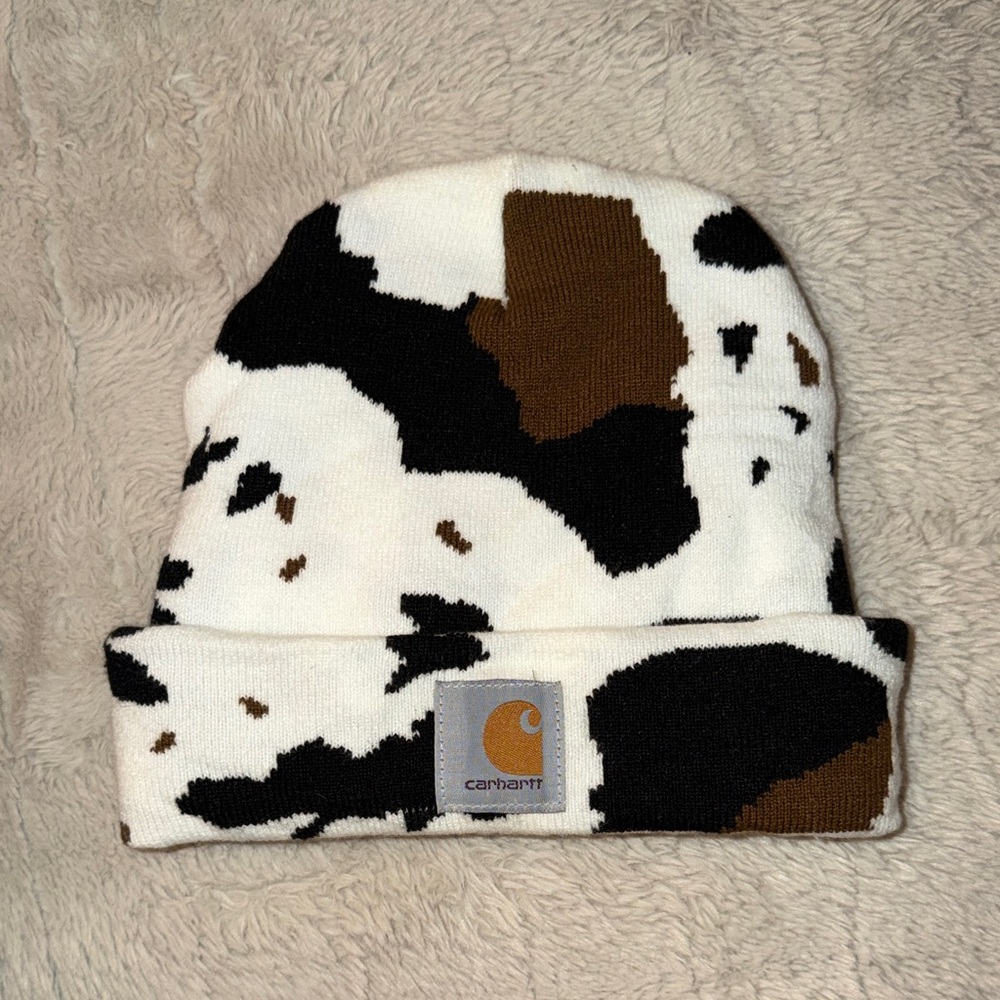 Carhartt Black and White cow print Patterned Beanie